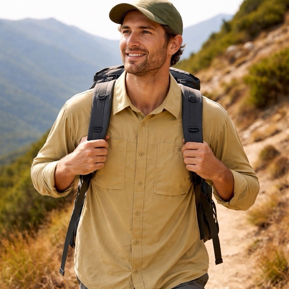 REI Sahara Nylon Casual Roll Up Air Slit Button Stretch Shirt Outdoors Camping L